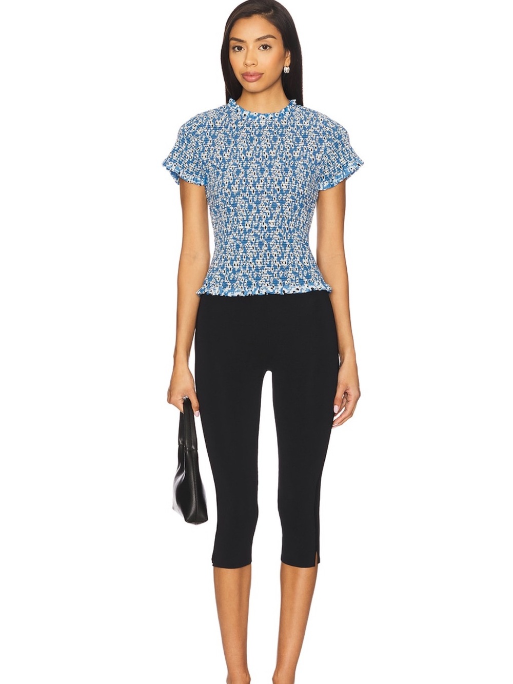 REVOLVE - EVIE Blue Floral Smocked Ruffle Top